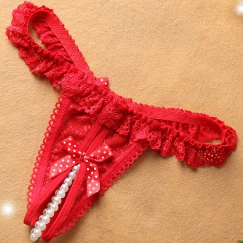 Sexy Women Lace Crotchless Pearl Panties Thong Briefs Lingerie Underwear New - Picture 7 of 15
