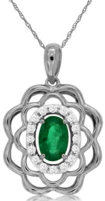 .56CT DIAMOND & AAA EMERALD 14K WHITE GOLD 3D ROUND & OVAL DOUBLE FLOWER PENDANT