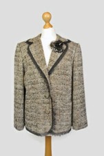 Vintage Brown Beige And Gold Woven Tweed Single Breasted Stylish Blazer Size 14