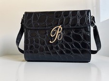 Borsa a tracolla BLUMARINE in pelle nera verniciata croc goffrata logo B Y2K ...