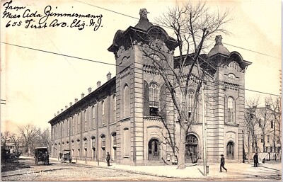 Postcard NJ View of City Hall Elizabeth Architecture Buggies People c1907 B3