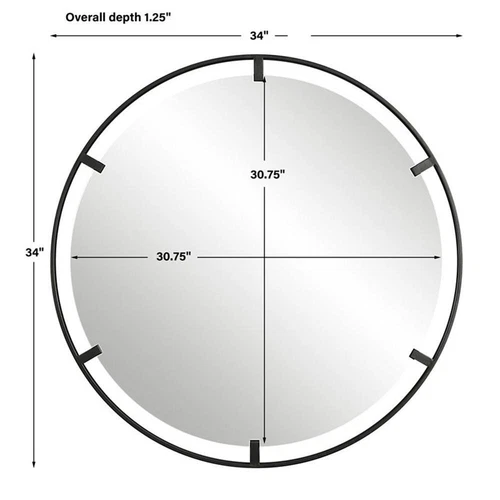 Uttermost Cashel Round Iron Metal and MDF Mirror in Sleek Satin Black - Picture 7 of 7