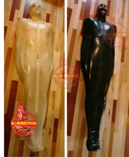 Latex Catsuit Sleep Bag detachable mask inner fixed arm front zip full cover 0.4