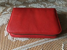 alte  Kulturtasche Kosmetiktasche Reise-Etui  Echt Leder rot *** Vintage ***