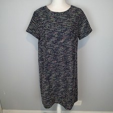 LOFT Woven Navy & Cream Dress 14 short sleeve 