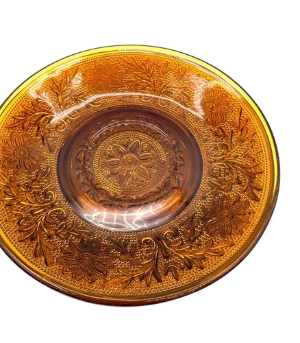 Tiara Indiana Glass Amber Sandwich Saucer Plates Flower Pattern - Set Of 5 - Picture 2 of 11