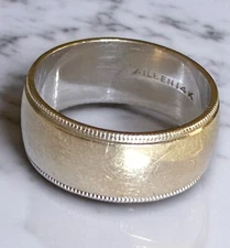 Vintage 14K WHITE Gold Milgrain Edge WIDE 7mm Wedding Band Ring Size 7.25