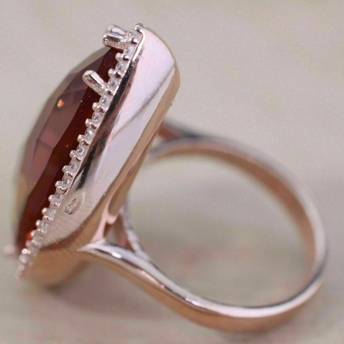 3ct Round Lab-Created Chocolate Diamond Halo Wedding Ring 14k Rose Gold Plated - Picture 4 of 4