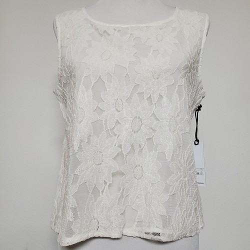 BB Dakota Top Womens Medium NEW Ivory Floral Lace Layered Sleeveless Holiday
