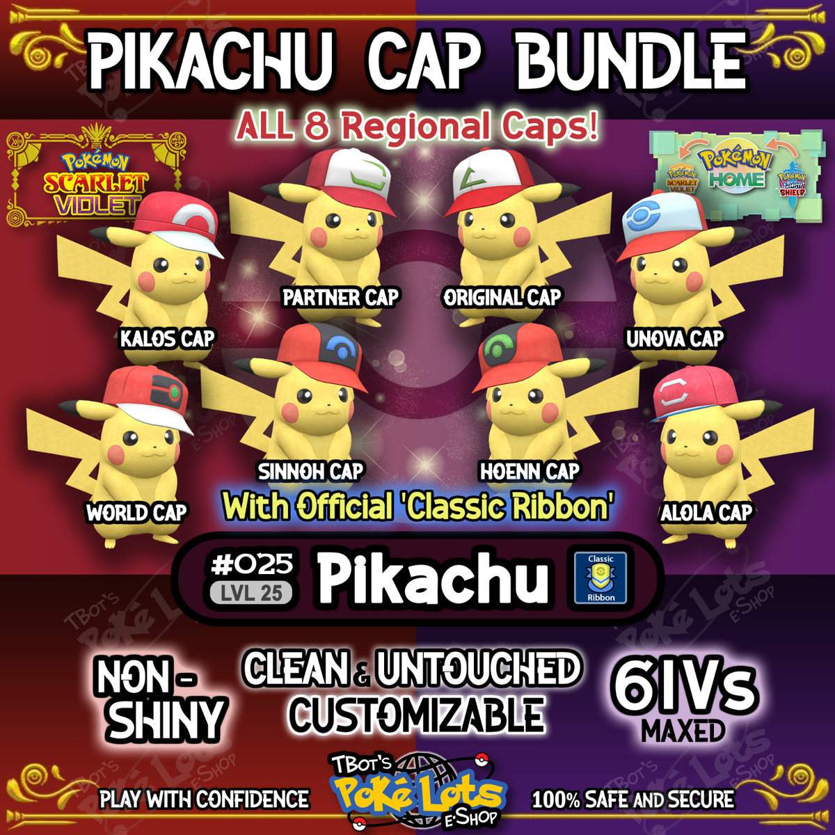 Pikachu Cap Event Bundle 💥 All Regions 💥 Pokemon Scarlet Violet 🌎 USA  🌎