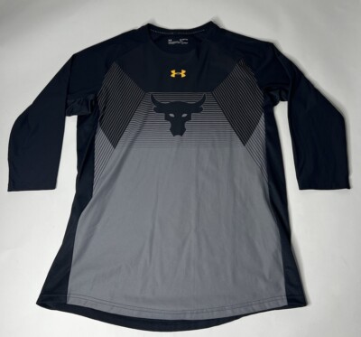 Under Armour Project Rock HeatGear Gray 3/4 Sleeve Fitted Workout Shirt Men XL