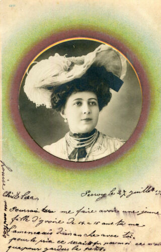 Carte PHoto portrait belle dame qui écrit de PERROY en SUISSE en 1902 - Bild 1 von 1