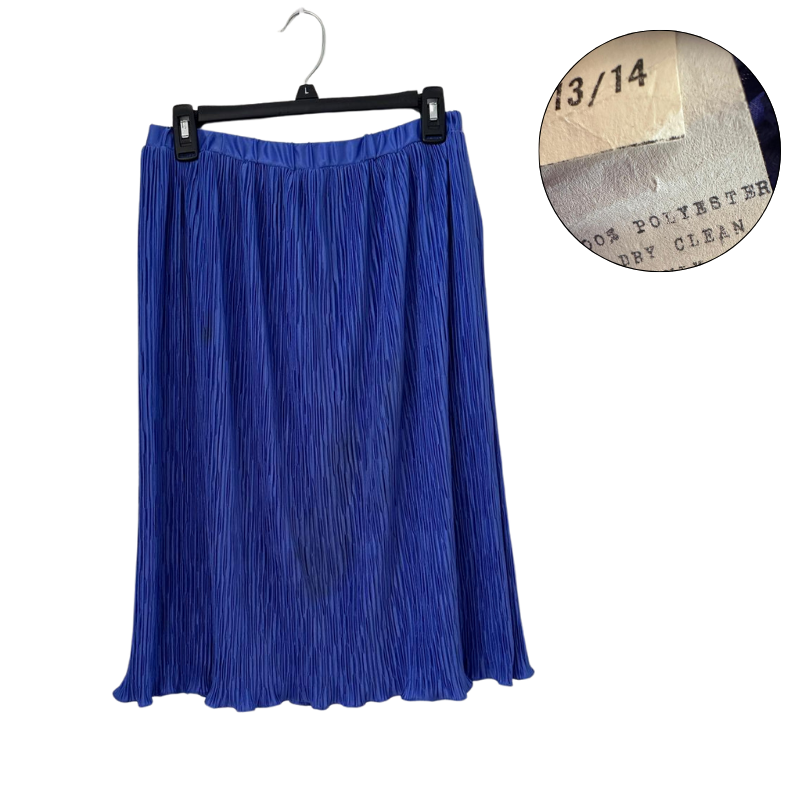 Vintage Blue Pleated Midi Skirt Size 13/14 with Elastic Waistband