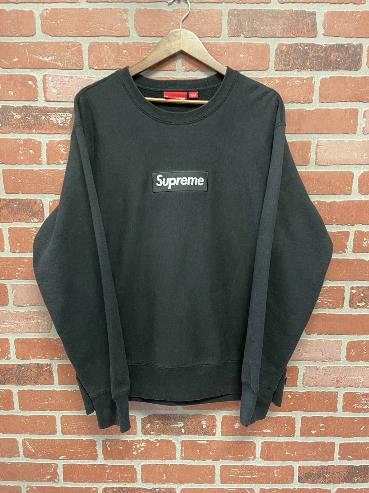 Sweat shirt taille L   Supreme Box logo Crewneck FW18 StockX noir bogo authentique