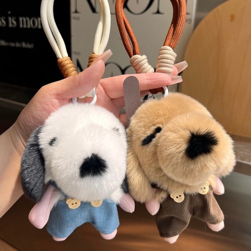 Cute Real Rabbit Fur Dog Puppy Keychain Kids Doll Toys Bag Car Phone Pendant - Picture 5 of 9