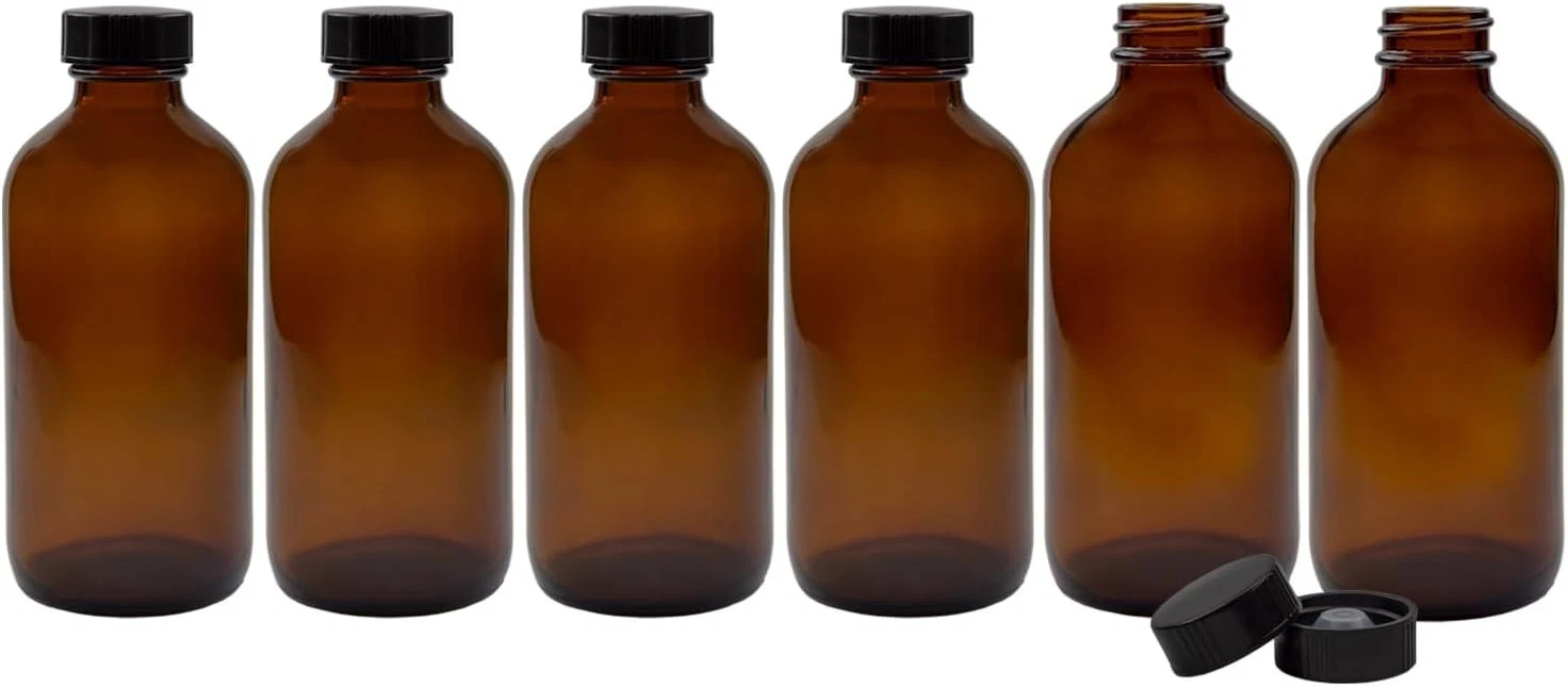 Cornucopia 8-Ounce Amber Glass Bottles with Polycone Caps, 6-Pack Brown