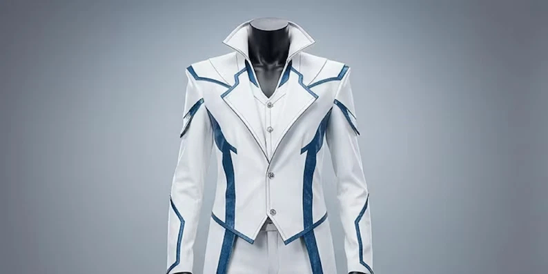 Traje de cosplay futurista blanco para hombre - gabardina de cola larga con pantalones - ciencia ficción Foto 4 de 4