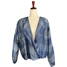 Sanyo Michi Moon Japan Kimono Blazer Jacket Lagenlook Artsy 14 Blue Plaid