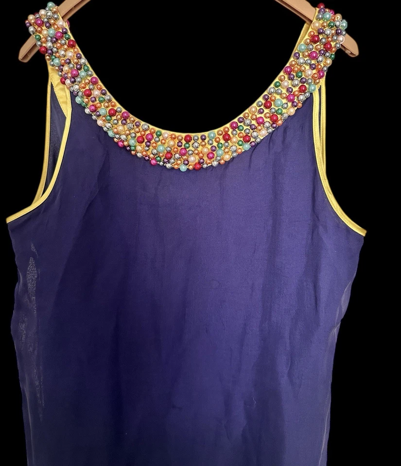 Vestido vaina adornado 100 % seda cuello con cuentas talla 4 lados ajustables 4 Foto 2 de 4