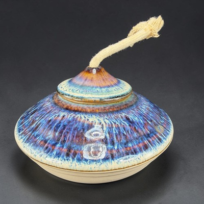 #ad Campbell Signed Studio Pottery Oil Lamp Blue Purple Drip Glaze Ceramic Signed $60.00