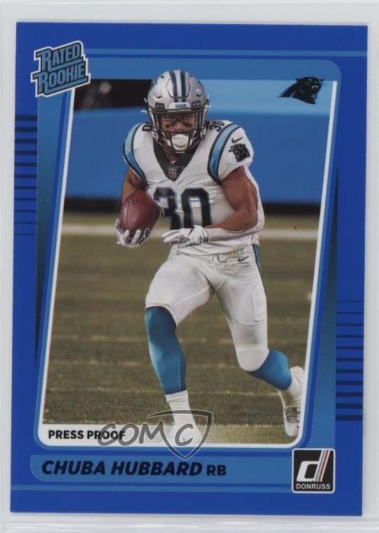 2021 Panini Donruss Rated Press Proof Blue Chuba Hubbard #287 Rookie RC 0qw3