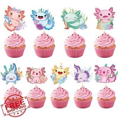 Rakuto Axolotl Birthday Decorations Party Supplies 36PCS Cupcake Toppers