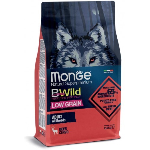 Crocchette per cani Monge all breeds adult low grain cervo 12 Kg