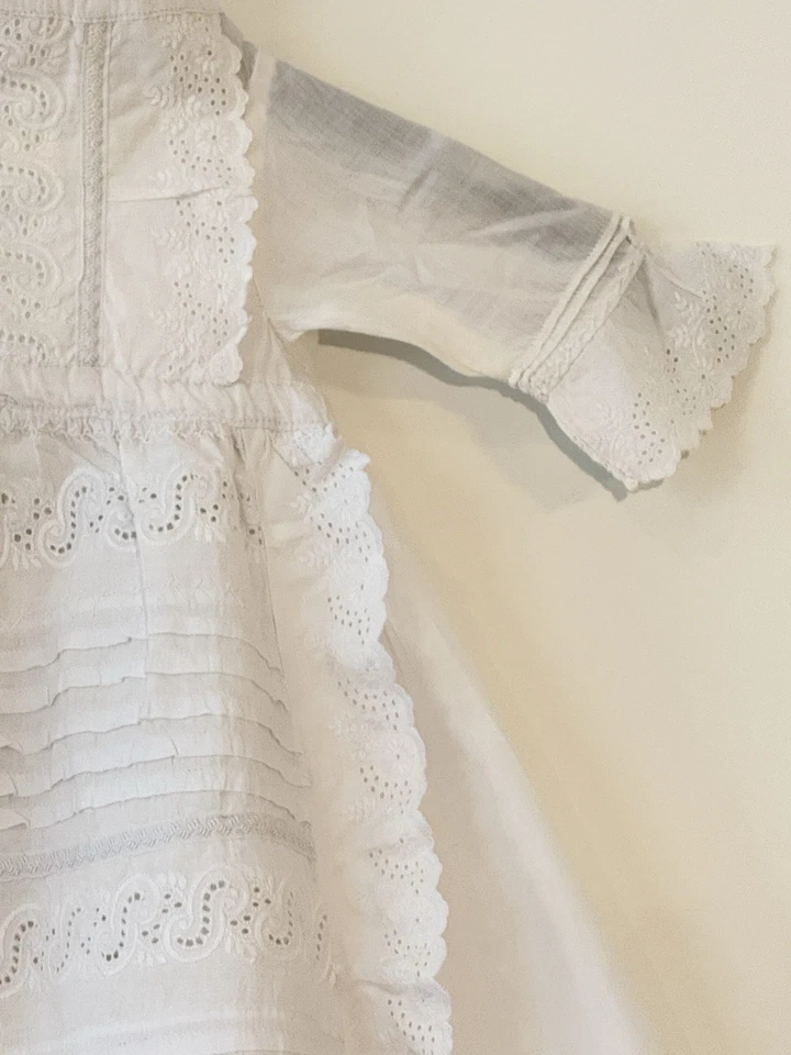 Antiguo Vestido Victoriano Bautizo Bebé Francés Cascada Encaje Siglo XIX LEER Foto 4 de 4