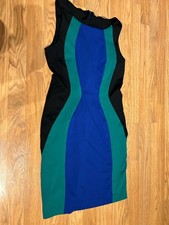 Tahari Size 10 Blue Green And Black Skintight Dress