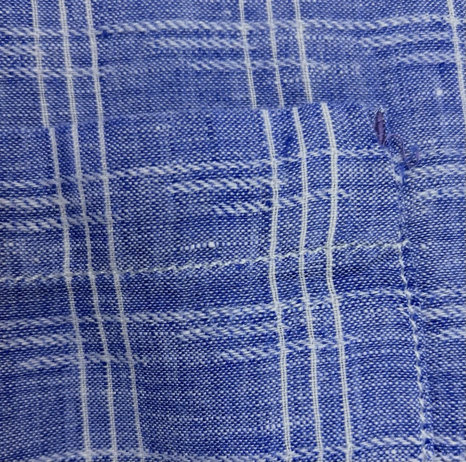 Tommy Bahama 男式纽扣衬衫 M 亚麻白色紫色格子长袖标志 — 第 3/4 张图片