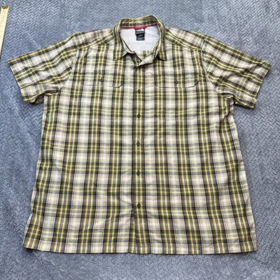 The North Face Button Up Shirt Mens XL Yellow Brown Plaid Short Sleeve Hiking