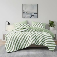Reversible Striped Comforter Set-Bed in A Bag 7-Pieces Bedding Queen Sage Green