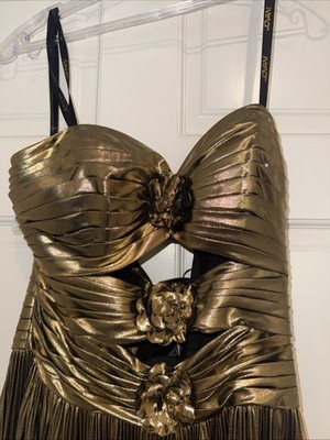 Glamorous Gold Strapless Gown With Floral Accents Size 4 - Small Women