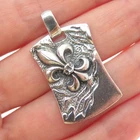 SILVER RINGS MEN 925 Sterling Vintage Fleur de Lis Dog Tag Oxidized Pendant
