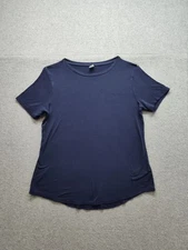 Old Navy Shirt Women Small Navy Blue Luxe Short Sleeve Curved Hem Scoop Neck