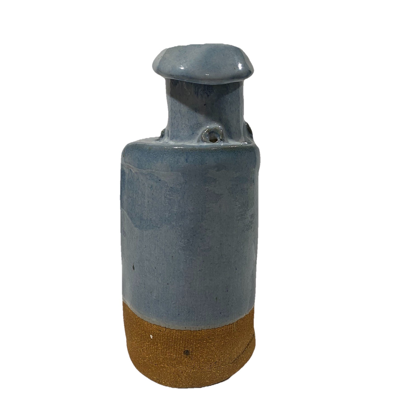 Brutalist Vase Signed Pottery 8” Off Center Blue Minimalist Decor Unique Beach