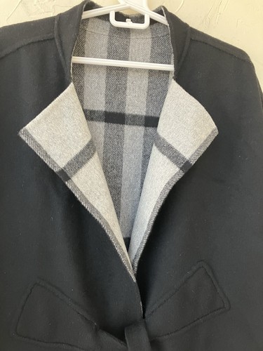 Abrigo para mujer SHAMASK talla 3 reversible a cuadros a negro liso gris corbata lana angora - Imagen 9 de 22