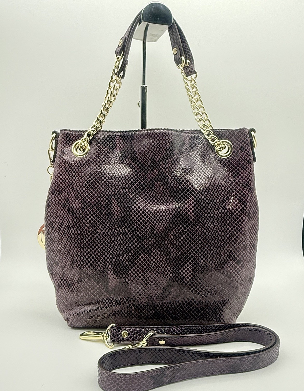 Purple  Python Embossed Leather Chain Shoulder To… - image 3