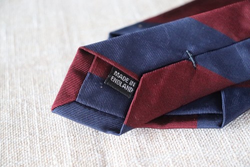 H. N. White London Handmade Stripe Rep Regimental Navy Red Twill Silk Tie Plump - Picture 3 of 9