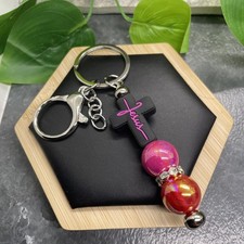 4.5 Stainless Steel Bubblegum Bead Keychain Purse Backpack Jesus Cross New B980