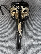 Venetian Long Nose Plague Doctor Masquerade Mask Black Gold Carnival Costume Art