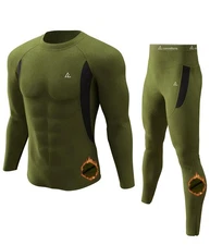Mens Long Johns Thermal Underwear Set, Midweight Army Green, Size M