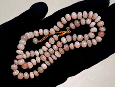 Peach Moonstone Beaded Necklace, Hand Knotted, Gemstone Necklace, Gift For Her
