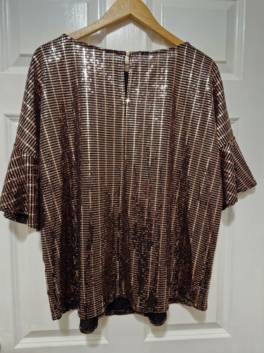 Ladies Bronze Sequin Bell Sleeve Top Size 20 Evening Occasion Size 20 - Picture 6 of 7
