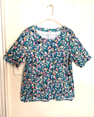 Croft & Barrow Womens Blouse XXL Floral Blue Pink Shirt Top Short Sleeve ''TEAR''