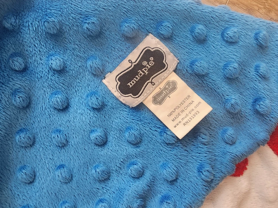 Manta de seguridad Mud Pie Sports Baby Lovey Minky béisbol círculo puntos azules niño Foto 3 de 3