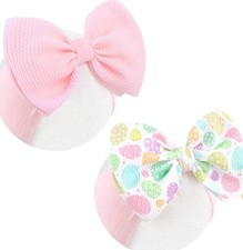 Yanjie Easter Headband Bow Pink Egg Carrots Printed Nylon Bunny Headband Toddler