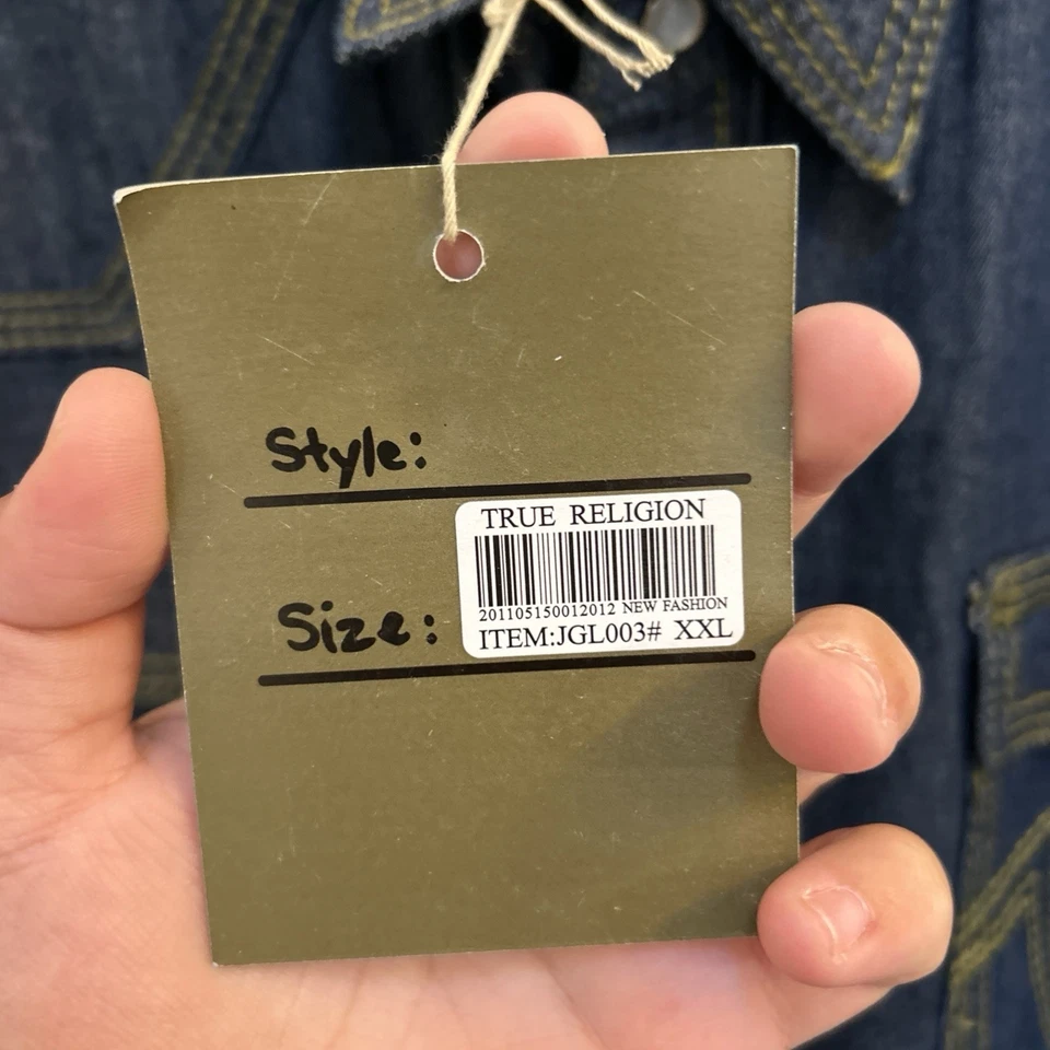 NWT True Religion Men’s 2XL Super T Western Denim Shirt Pearl Snap Made in USA - Image 4 of 4