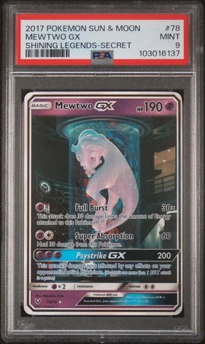 2017 POKEMON SUN & MOON #78/73 MEWTWO GX SHINING LEGENDS SECRET PSA 9