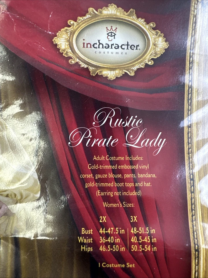 Incharacter Rustic Pirate Lady Costume Plus 3X Corset Gauze Blouse Boot Tops Hat - Image 2 of 4